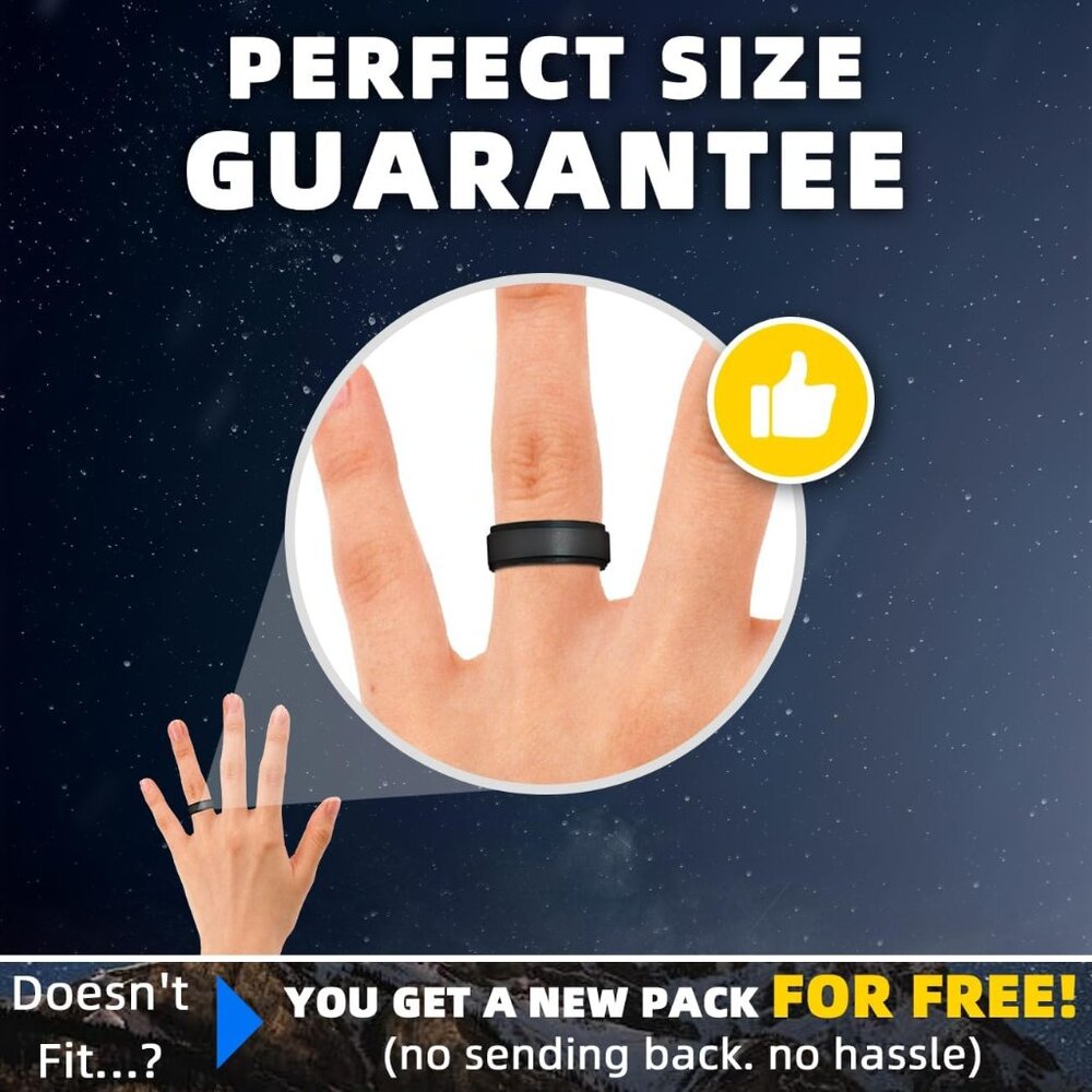 Mens Silicone Wedding Rings 8mm x 2mm, Step Edge Rubber Engagement Bands 1/4/7 M - Picture 6 of 6